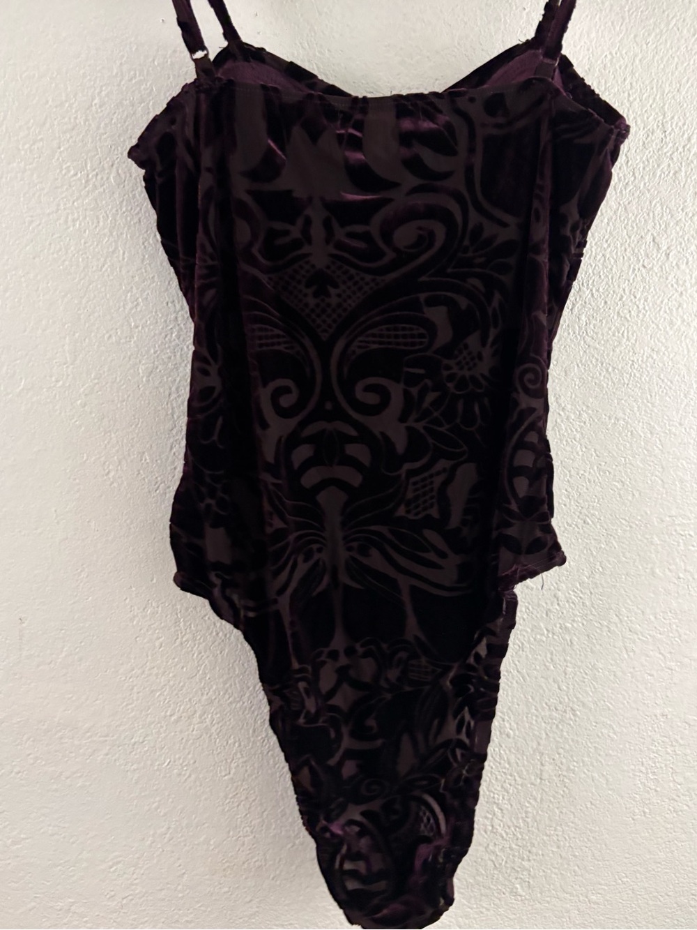 Chance velvety bodysuit distinctive dark purple plum burnout design size S